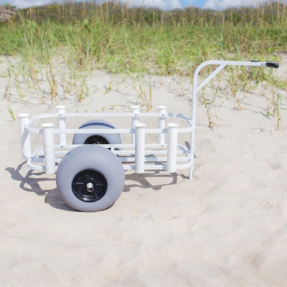 SEA STRIKER BRSC-WB White Surf Pier Cart, 11" Balloon Tires, 7 PVC Rod Holders, Holds up to 55 Quart Cooler.