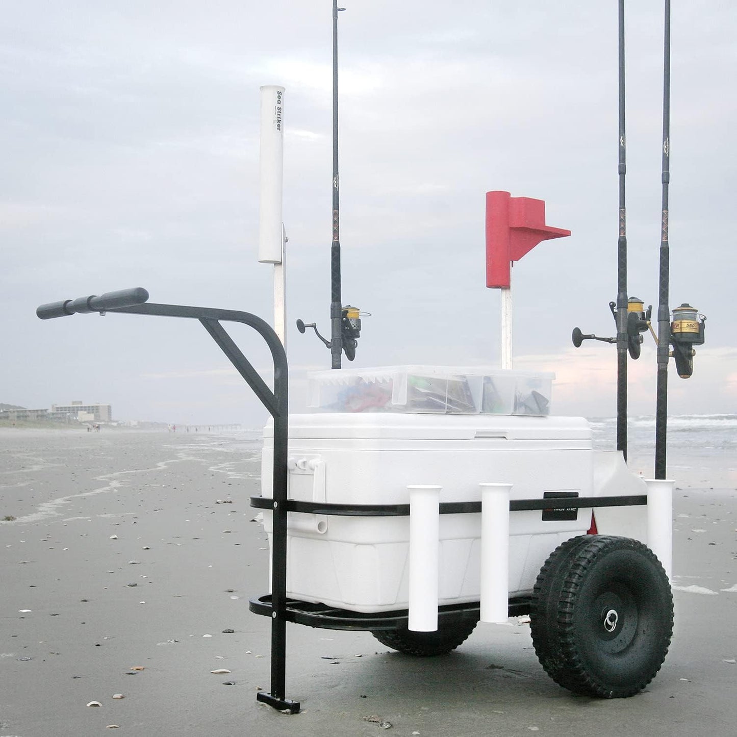 SEA STRIKER – BRSC Pier/Surf/Beach Fishing Cart - Black - 14.5"D x 34"W x 7"H.