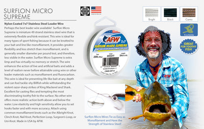 AFW Surflon Micro Supreme Nylon Coated 7x7 Stainless Steel Leader Wire 20lb 5m 16.4 ft