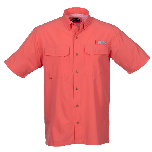 Bimini Bay Outfitters Men's Bimini Flats V Short Sleeve Shirt Coral Small