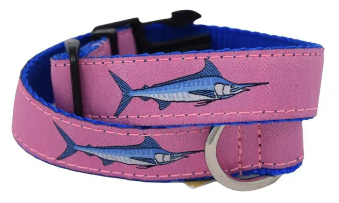Zep-Pro Dog Collar Small 10-14” Ribbon Pink Marlin Royal Blue Backing