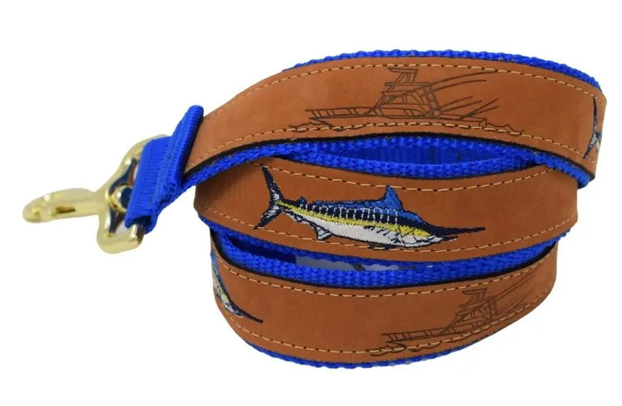 Zep-Pro Dog Leash Marlin Brown Leather Royal Blue Backing 4'