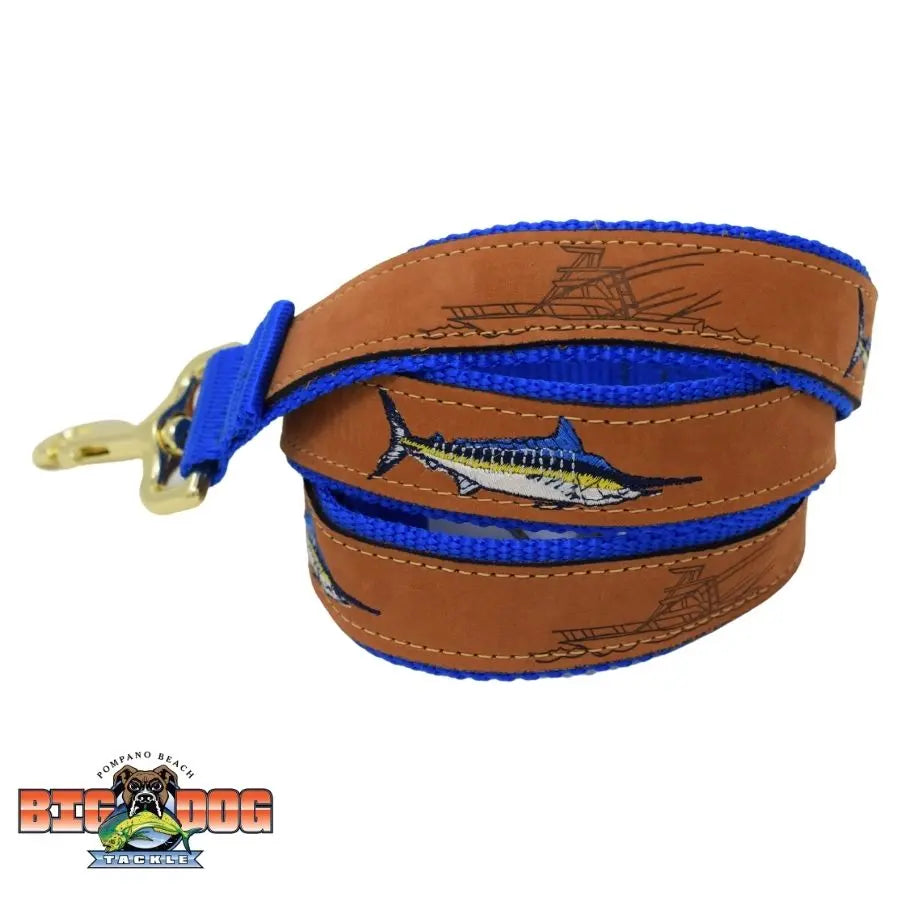 Zep-Pro Dog Leash Marlin Brown Leather Royal Blue Backing 6'