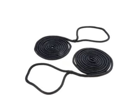 SeaChoice Double Braided Nylon Fender Line (2 Per Pack) 1/4" x 6' Feet - Black.