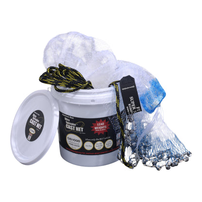 Fitec GS 1000 Ultra Spreader Mullet Cast Net - 6' 6 ft. Radius With 1" Mesh and 1 Lb of Lead Per Foot.