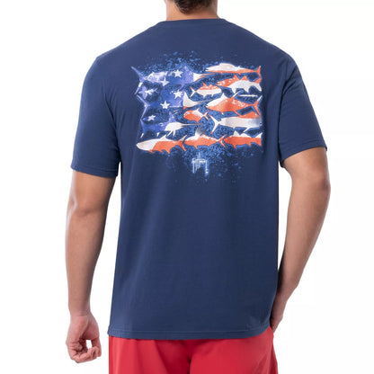 Guy Harvey Men’s Short Sleeve Pocket T-Shirt Estate Blue Flag Silos