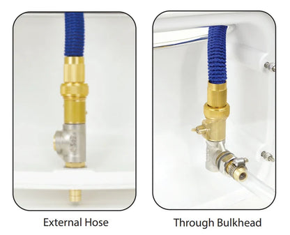 HoseCoil Side Mount Expandable White Enclosure with 50' Blue Hose, Shutoff Valve & Rubber Tip Nozzle