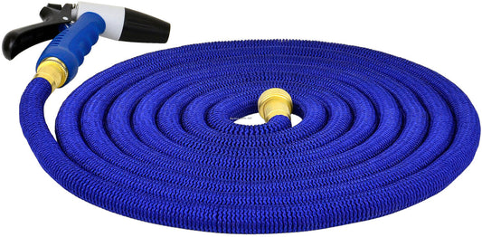 HoseCoil Expandable 75' Blue Hose w/ Nozzle and Storage Bag.