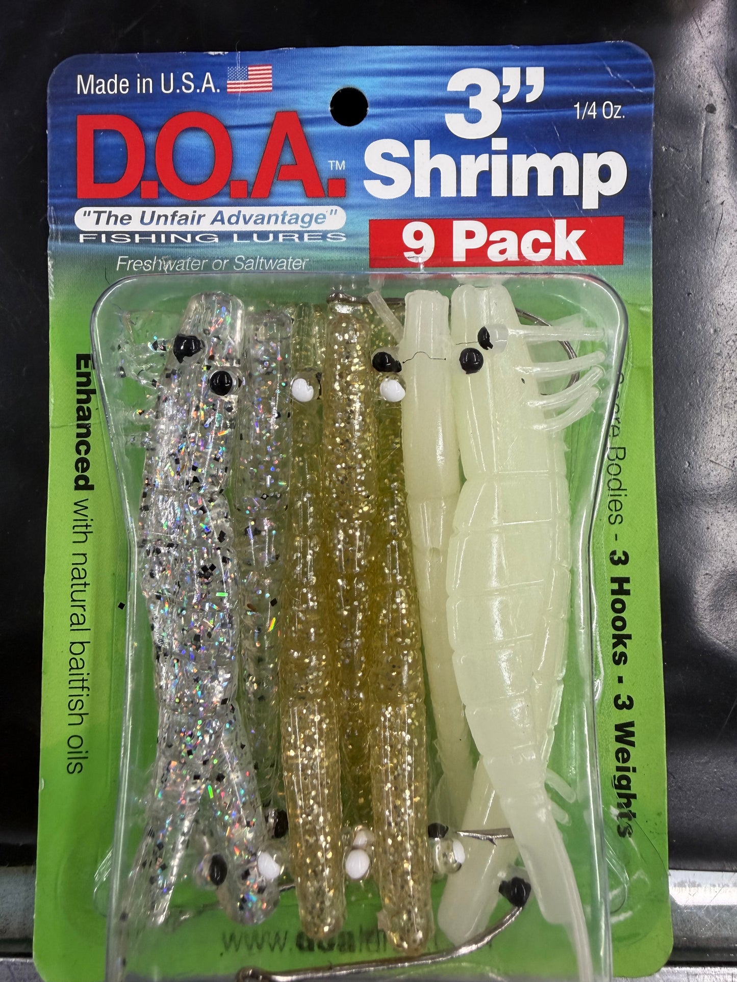 D.O.A. 3" Shrimp Lure 9 Pack 9 Bodies, 3 Hooks, 3 Weights