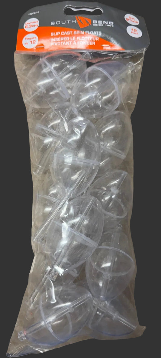 South Bend Slip Cast Clear Spin Float Bobber 2-1/2" 12 Pack