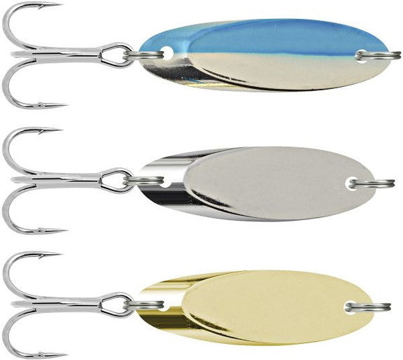 South Bend Kast-A-Way 3Pc T/Pack 1/8oz Chrome, Brass, Blue