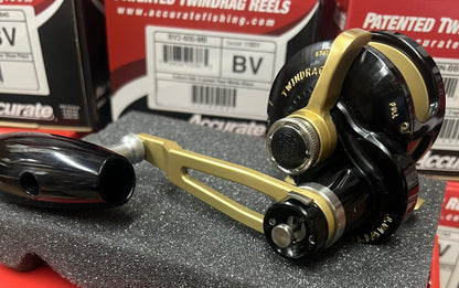 Accurate Valiant 500 Narrow BV2-500N-SPJ 2 Speed Reel Custom Black Gold Slow Pitch Jigging