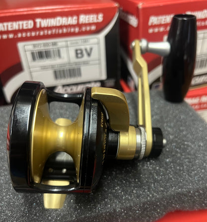 Accurate Valiant 500 Narrow BV2-500N-SPJ 2 Speed Reel Custom Black Gold Slow Pitch Jigging