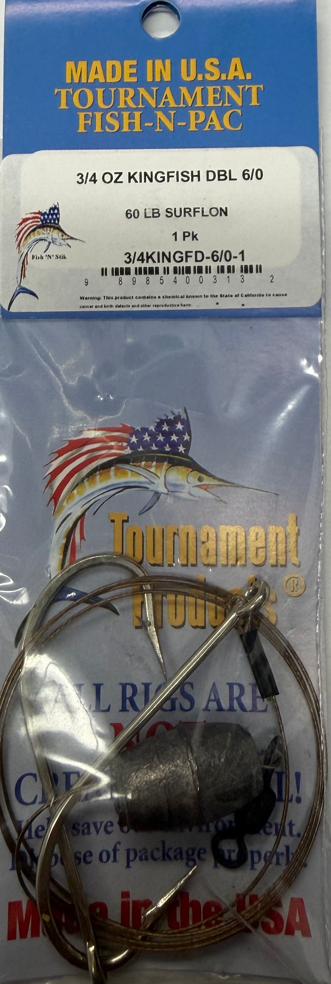 Tournament Fish-N-Pac 3/4oz Kingfish Bait Rig Double Hooks
