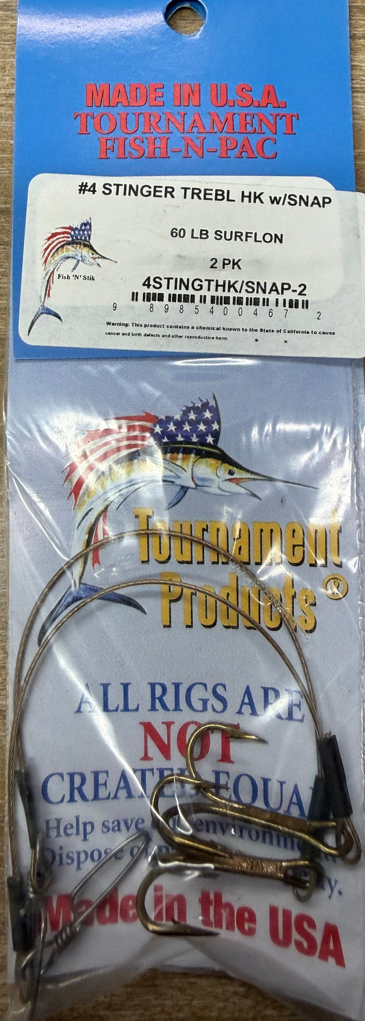 Tournament Fish-N-Pac #4 Stinger Treble Hook w/Snap 2pk