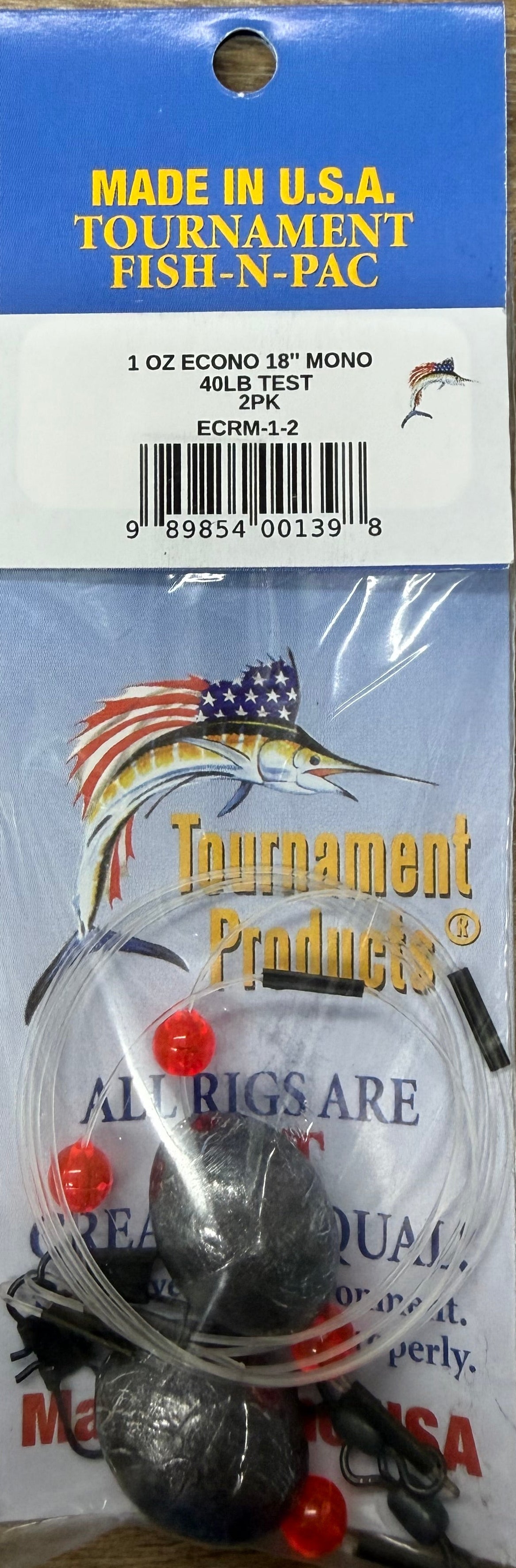 Tournament Fish-N-Pac Monofilament 18" Leader With Egg Sinker 2 Pack