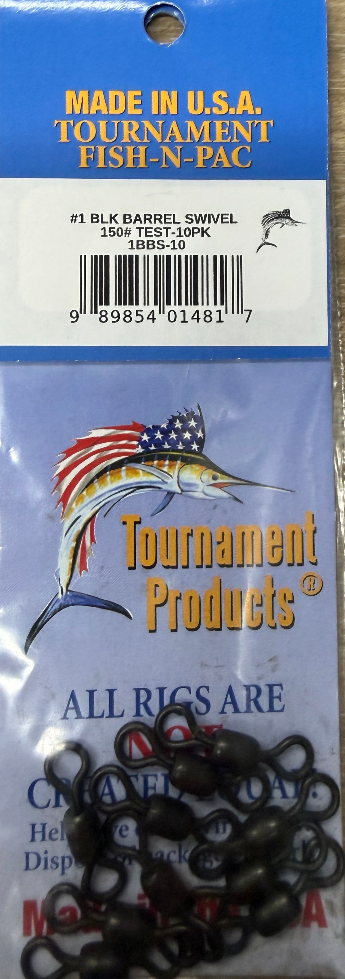 Tournament Fish-N-Pac Rosco Black Barrel Swivels 10 Pack