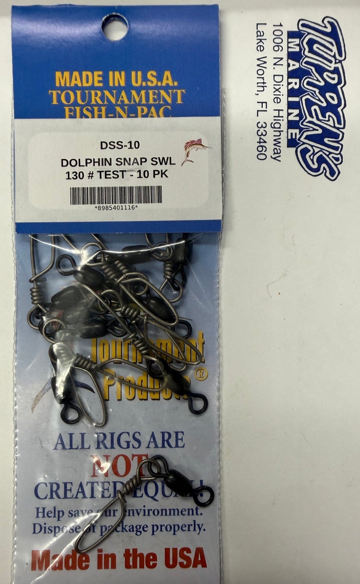 Tournament Fish-N-Pac DSS-10 Dolphin Snap Swivel 130lb 10 Pack