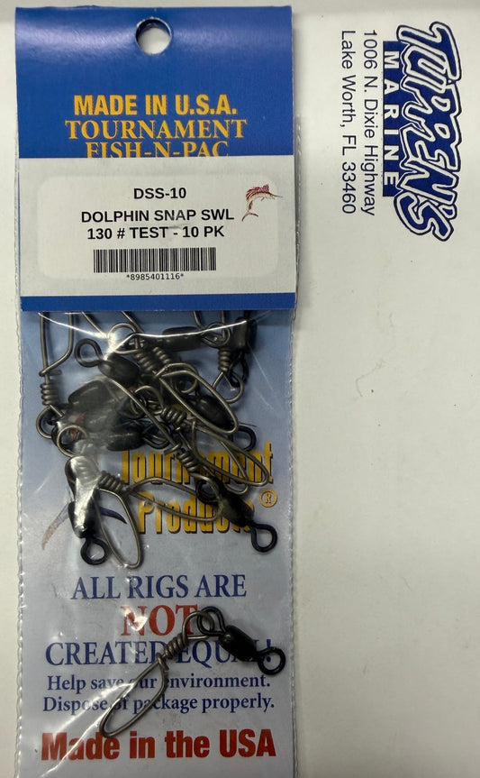 Tournament Fish-N-Pac DSS-10 Dolphin Snap Swivel 130lb 10 Pack