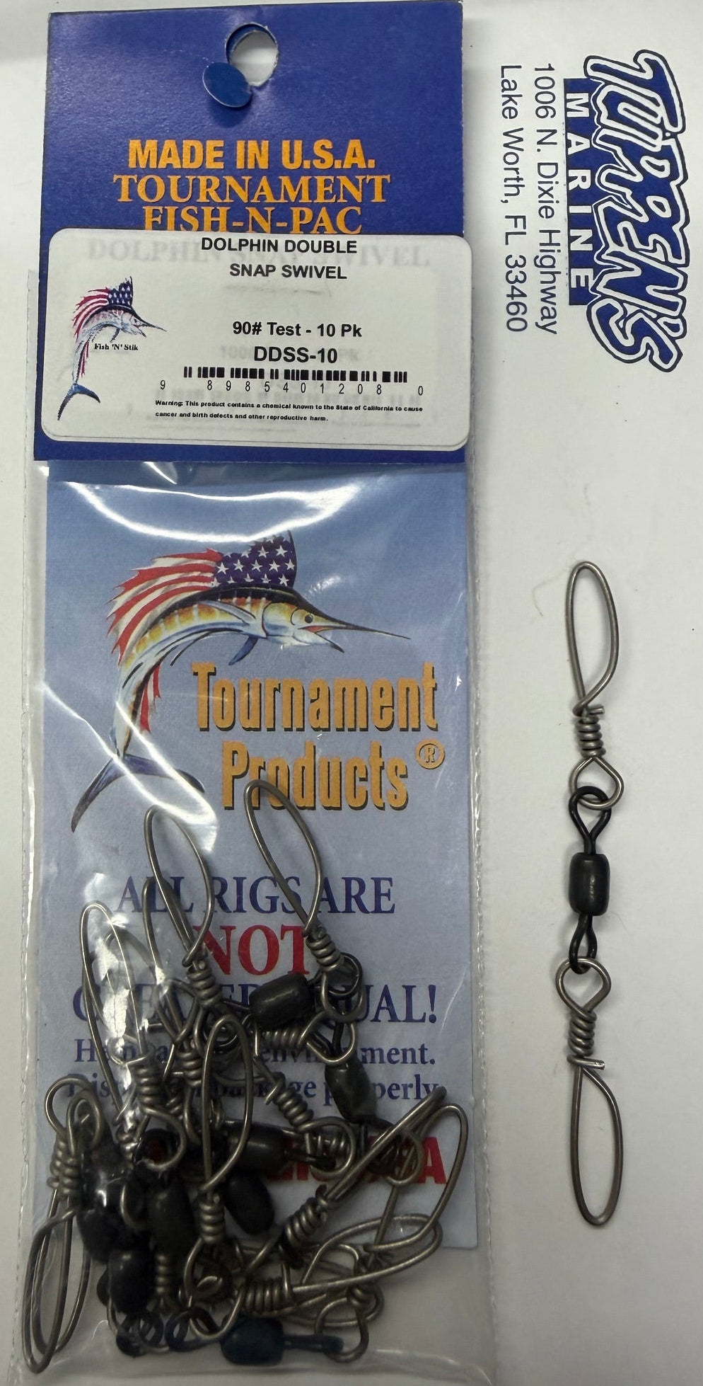 Tournament Fish-N-Pac Dolphin Double Snap Swivel 90lb 10 Pack DDSS-10
