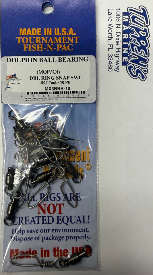 Tournament Fish-N-Pac Dolphin Ball Bearing Double Ring Snap Swivel 90lb 10 Pack