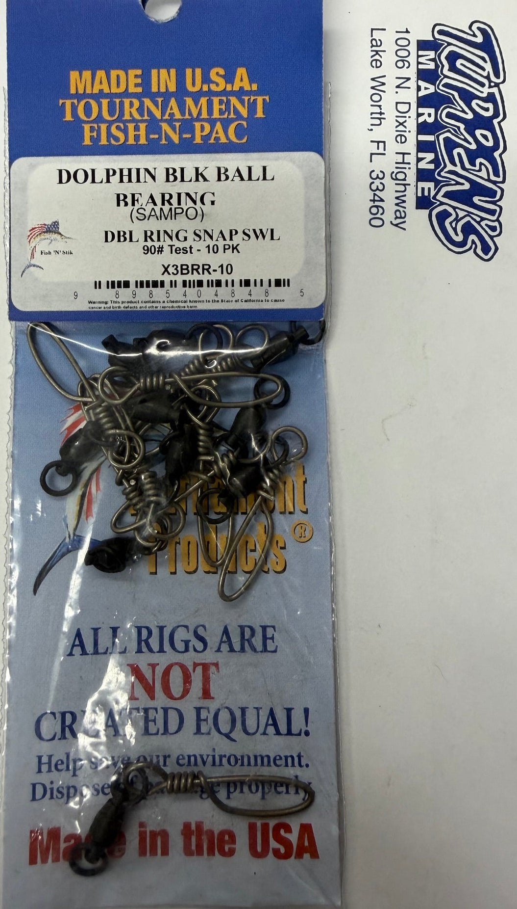Tournament Fish-N-Pac Sampo Dolphin Ball Bearing Double Ring Snap Swivel 90lb 10 Pack
