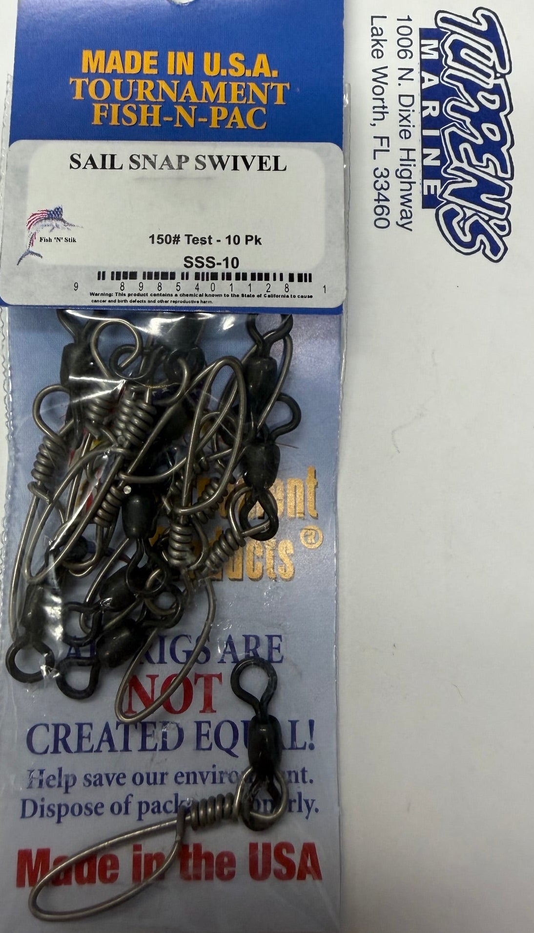 Tournament Fish-N-Pac Sail Snap Swivel 150lb 10 Pack