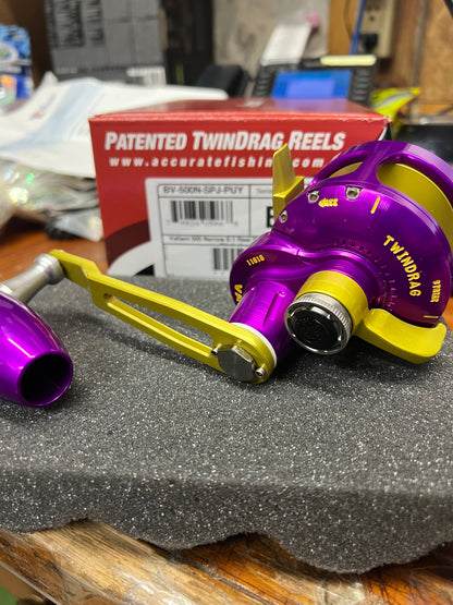 Accurate BV-500N-SPJ Boss Valiant Narrow Slow Pitch Reel Purple Yellow