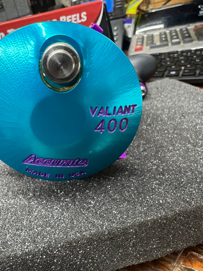 Accurate Boss Valiant BV2-400 2-Speed Lever Drag Reel Ice Blue Purple Custom