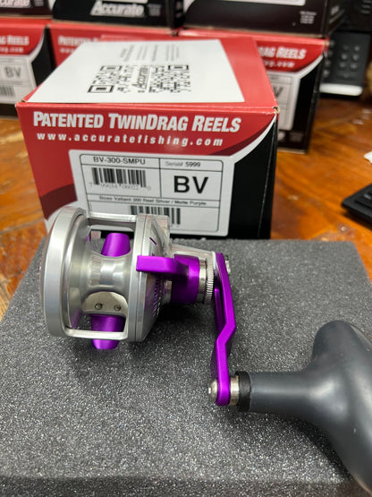 Accurate BV-300 Boss Valiant Conventional Reels Silver Matte Purple Custom