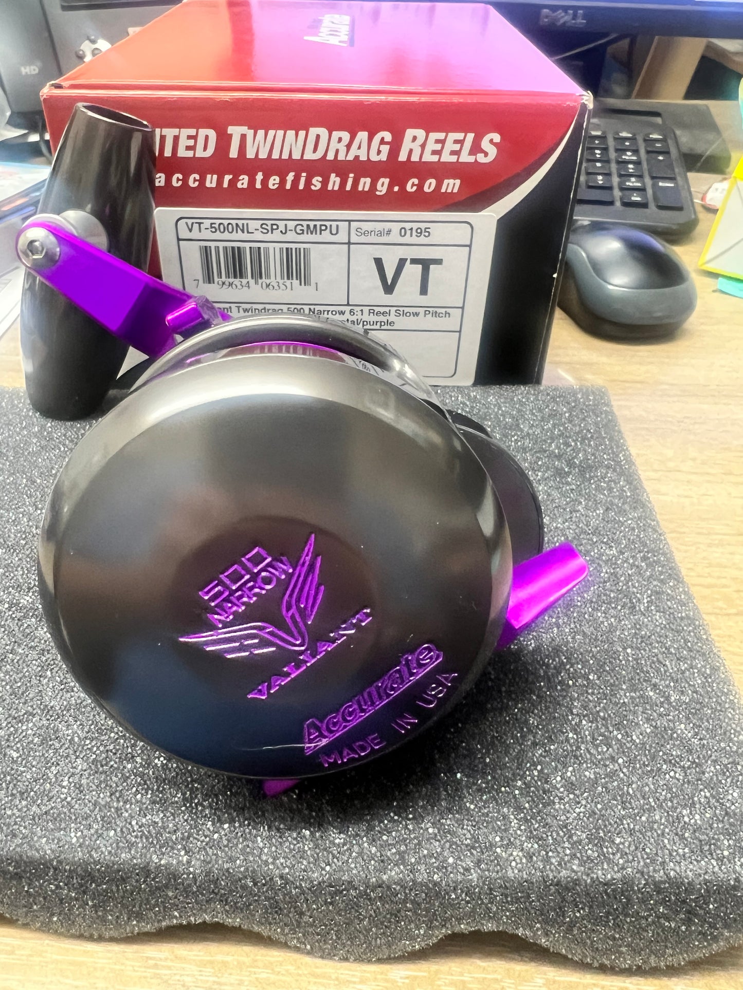 Accurate Valiant 2 500 Narrow VT-500NL-SPJ-GMPU Lefty Left Hand Slow Pitch Jigging Reel Custom Gunmetal Purple