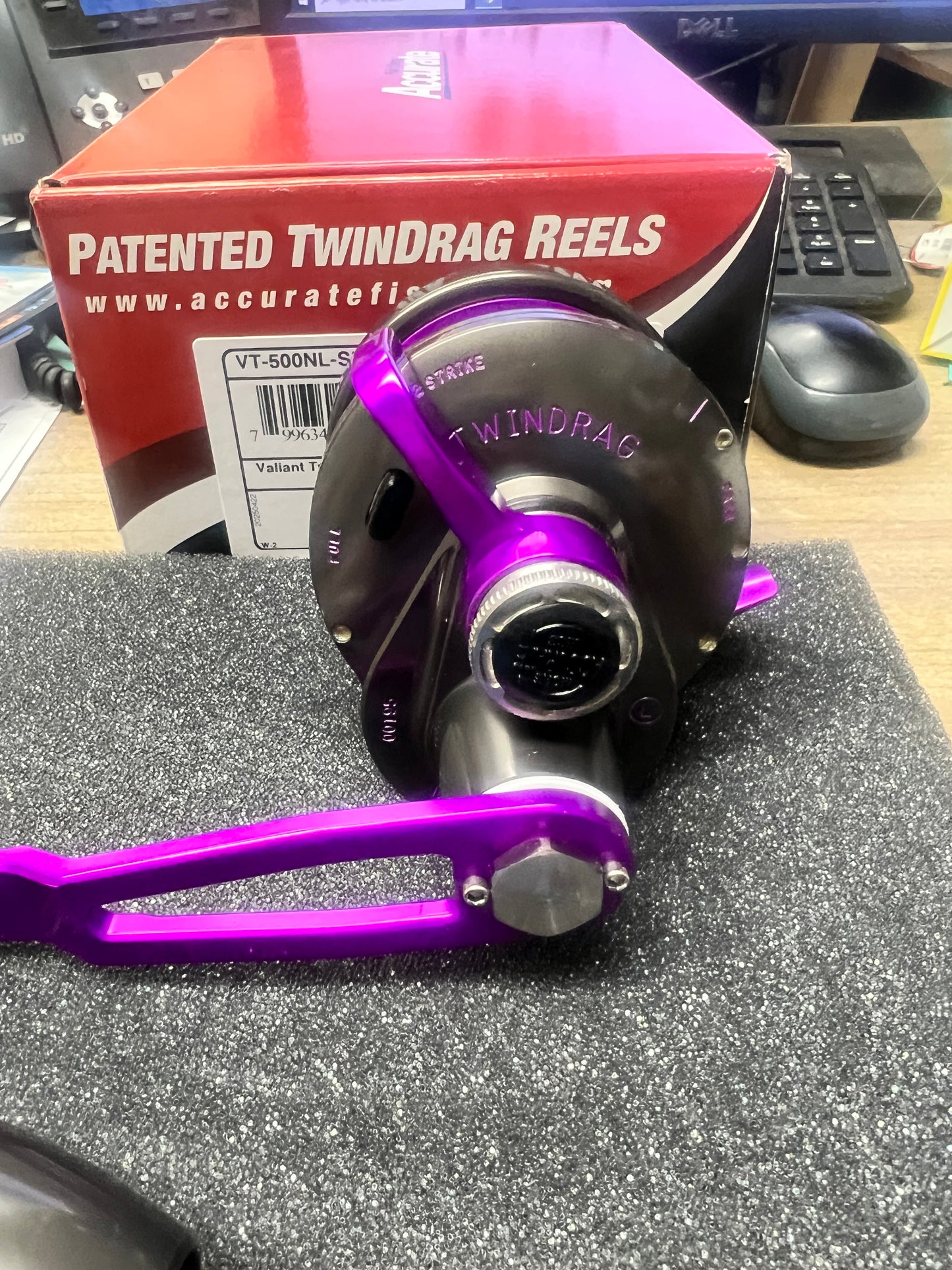 Accurate Valiant 2 500 Narrow VT-500NL-SPJ-GMPU Lefty Left Hand Slow Pitch Jigging Reel Custom Gunmetal Purple