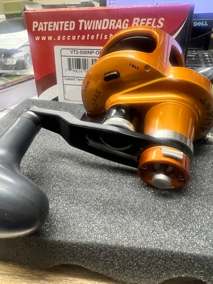 Accurate Valiant 2 VT2-500NP-OB 500 Narrow Plus 2-Speed Custom Orange Black Reel