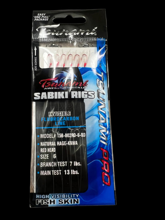 Tsunami TSB-002RD Pro Fluorocarbon Natural Sabiki Rig Red Hooks