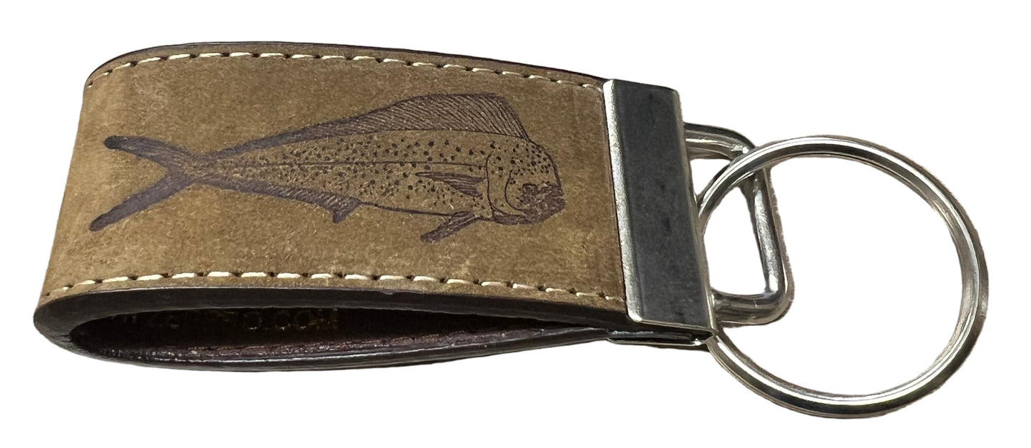 Zep-Pro Genuine Brown Leather Key Fob Embossed Dolphin.
