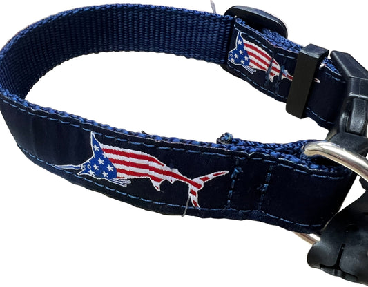 Zep-Pro Navy Stars and Stripes Marlin Dog Collar 1" Wide