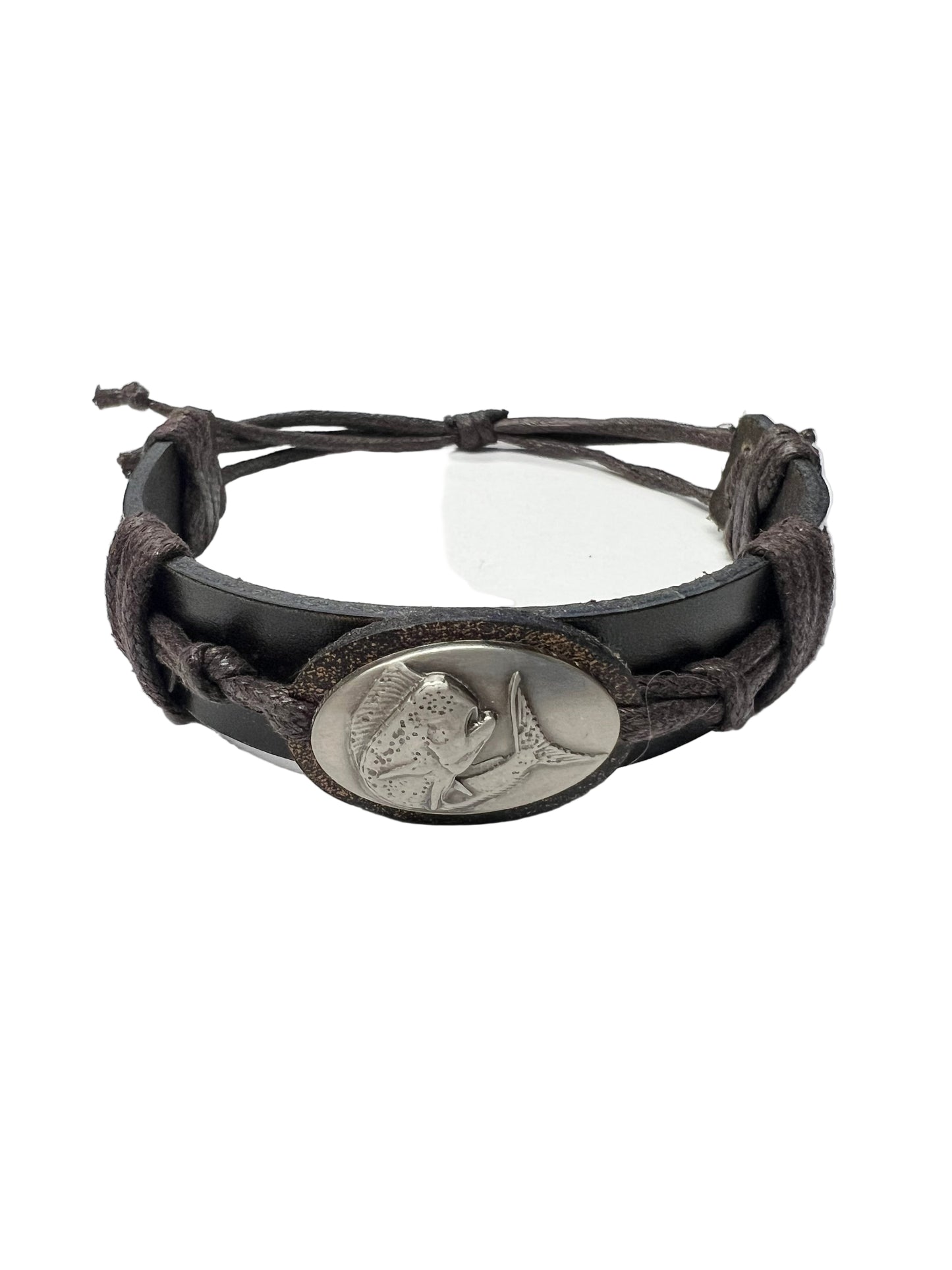 Zep-Pro 5/8"Burnished Leather Dolphin Mahi Concho Bracelet.