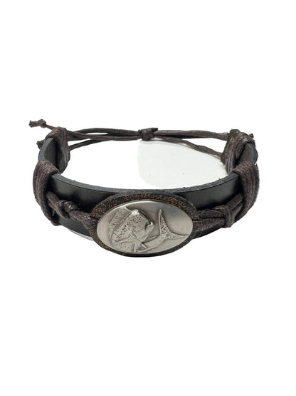 Zep-Pro 5/8"Burnished Leather Dolphin Mahi Concho Bracelet.