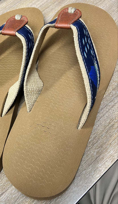 ZEP-PRO Canvas Sailfish Chase Flying Fish Navy Ribbon Flip Flop Men's Sandals.