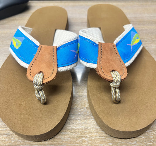 Zep-Pro Ribbon Sandal Women's Flip Flop Aqua Dolphin Mahi Natural Strap.