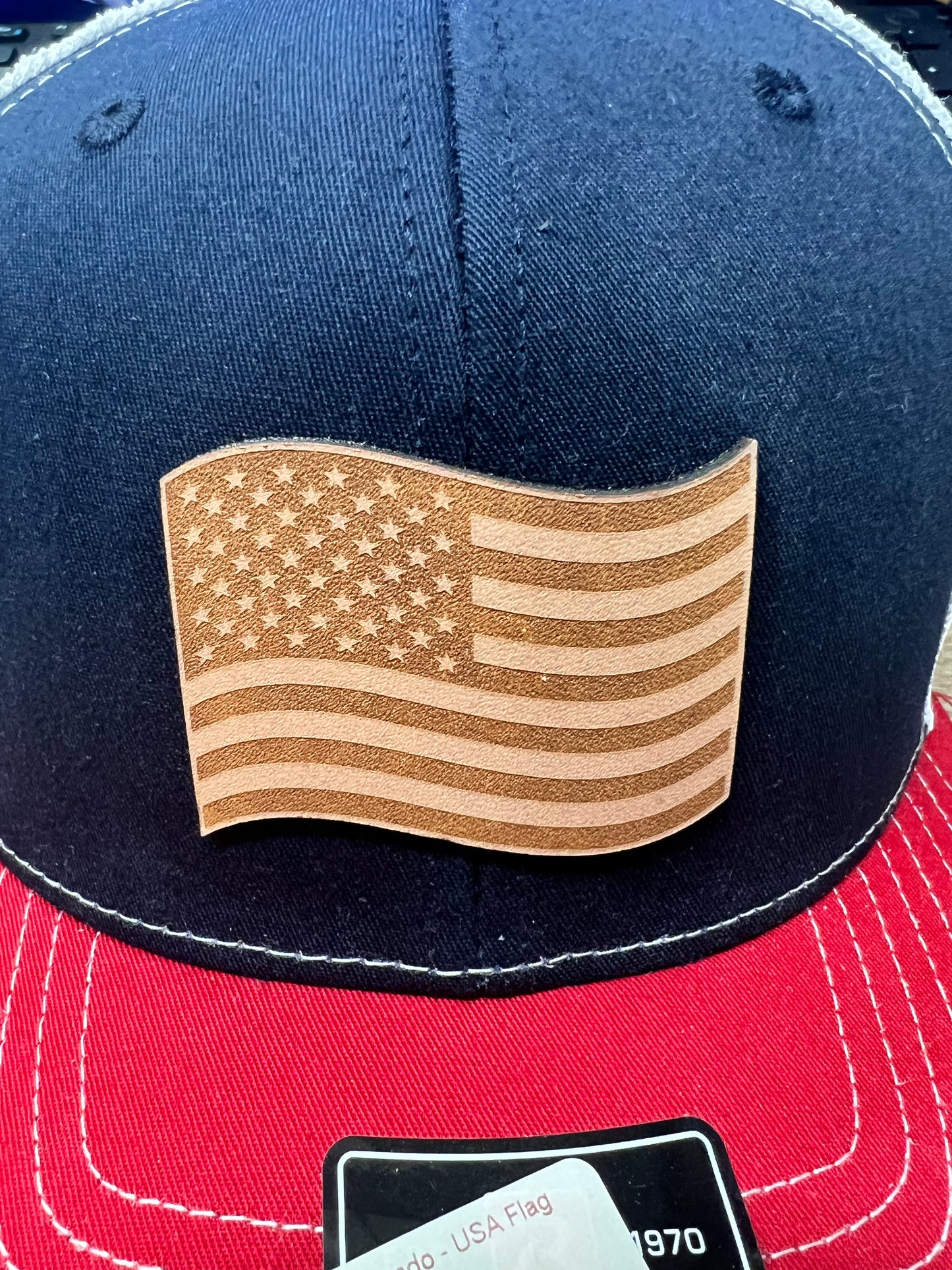 Lost Wando - USA Flag Leather Patch Red White Black Richardson Hat