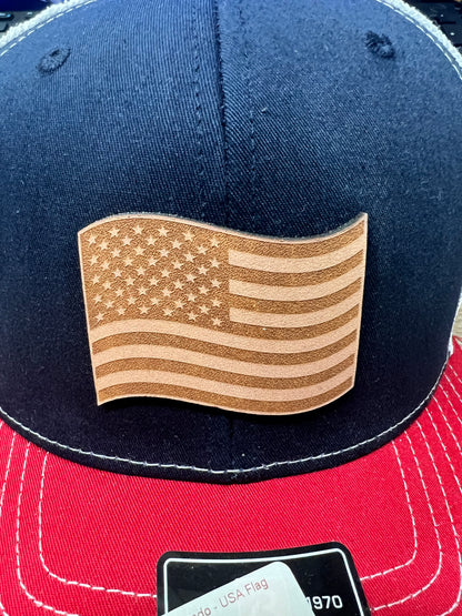 Lost Wando - USA Flag Leather Patch Red White Black Richardson Hat