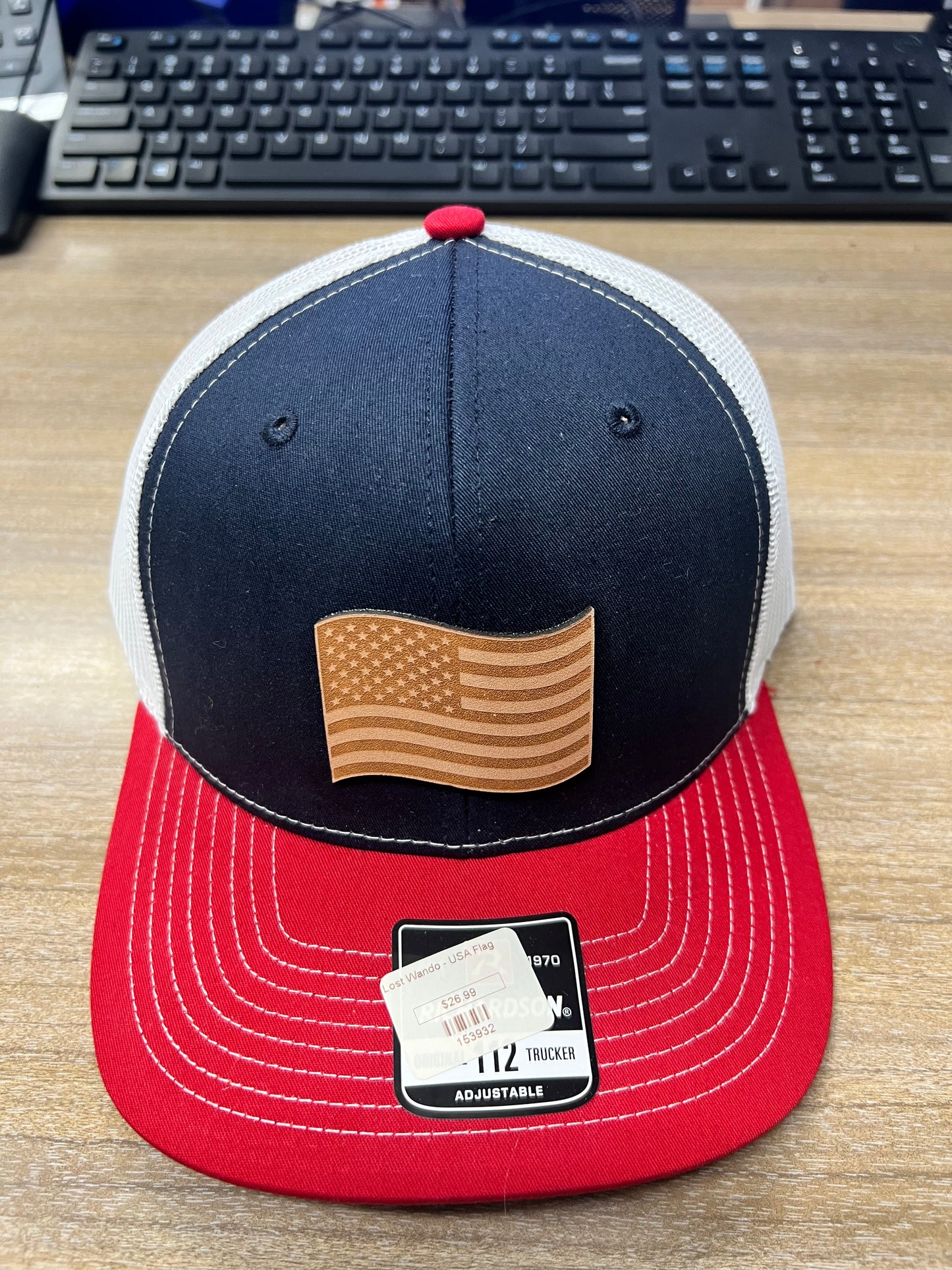 Lost Wando - USA Flag Leather Patch Red White Black Richardson Hat