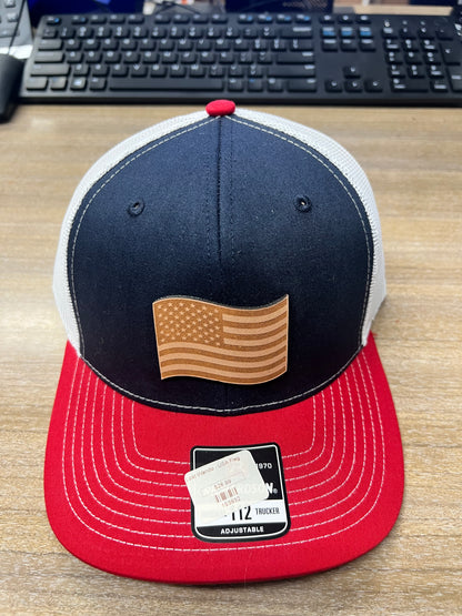 Lost Wando - USA Flag Leather Patch Red White Black Richardson Hat