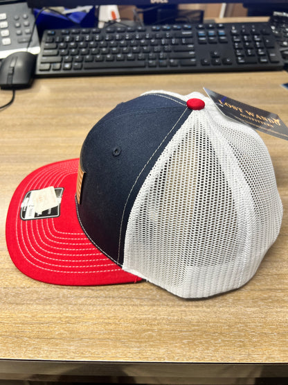 Lost Wando - USA Flag Leather Patch Red White Black Richardson Hat
