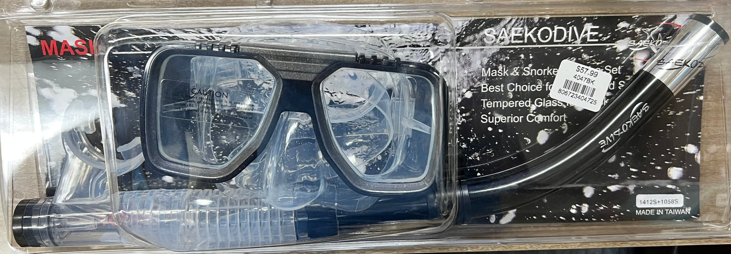 Saekodive Adult Mask & Snorkel Silicone Set Black Clear