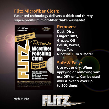 FLITZ MC-200 Reusable Microfiber Polishing Cloth - 16" x 16" Inch.