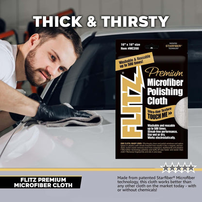 FLITZ MC-200 Reusable Microfiber Polishing Cloth - 16" x 16" Inch.