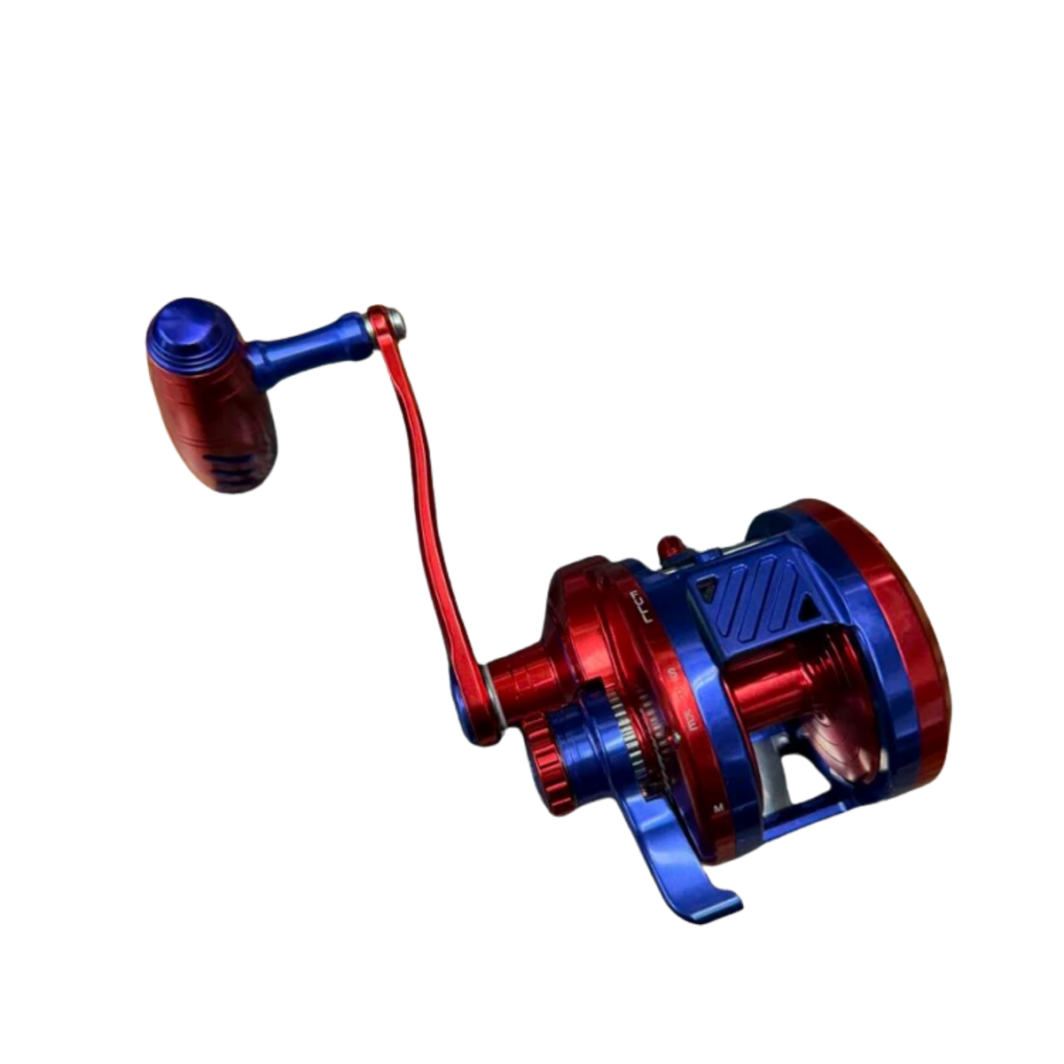 Maxel Armory 35L Level Wind Custom Red Blue Conventional Reel Left Hand