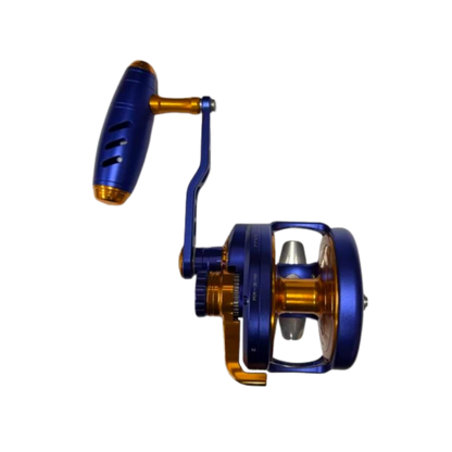 Maxel Rage Pro 90L Custom Matte Navy Blue Gold Conventional Jigging Reel Left Hand